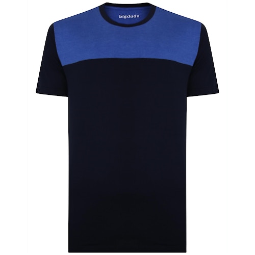 Bigdude Cut & Sew T-Shirt Marineblau/Königsblau Tall Fit 