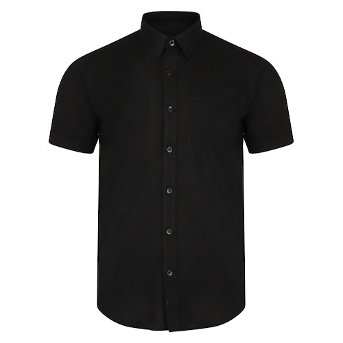 Bigdude Short Sleeve Linen Woven Shirt Black Tall