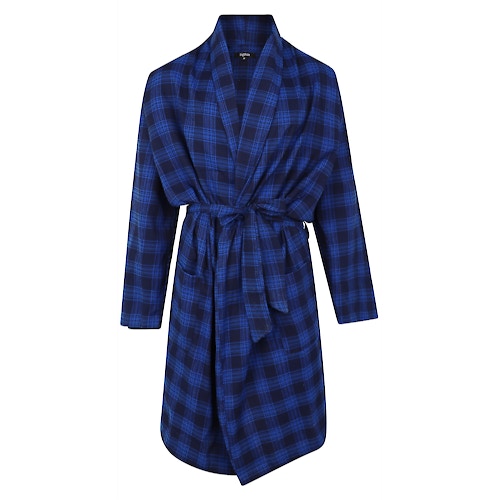 Bigdude Woven Check Dressing Gown Navy/Blue