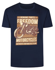 Bigdude Freedom Motorcycles Print Short Sleeve T-Shirt Tall Navy