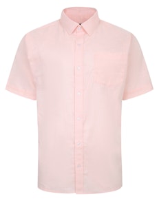 Bigdude Short Sleeve Linen Style Woven Shirt Light Pink