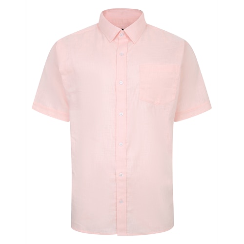Bigdude Short Sleeve Linen Style Woven Shirt Light Pink