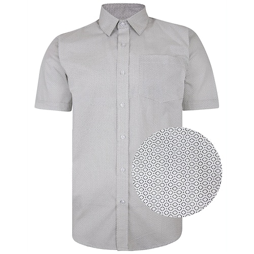 Bigdude Short Sleeve Cotton Woven Abstract Design Shirt White/Back Tall
