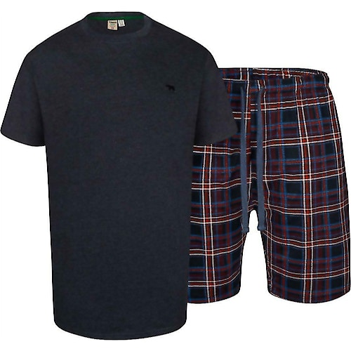 D555 Stanstead T-Shirt/Shorts Check Loungewear Set Denim Marl