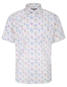 Bigdude Geometric Print Short Sleeve Shirt White Tall