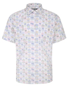 Bigdude – Kurzärmliges Hemd mit geometrischem Print in Weiß Tall Fit