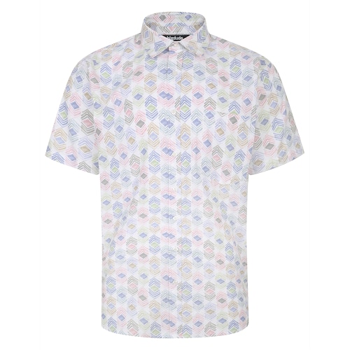 Bigdude – Kurzärmliges Hemd mit geometrischem Print in Weiß Tall Fit