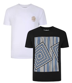Bigdude Twin Pack T-Shirts mit abstraktem Print Schwarz/Weiß