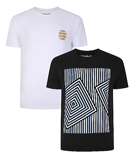 Bigdude Twin Pack Abstract Print T-Shirts Black/White