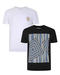 Bigdude Twin Pack T-Shirts mit abstraktem Print Schwarz/Weiß