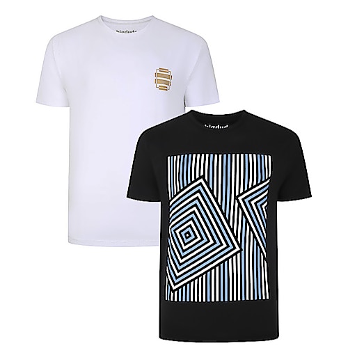 Bigdude Twin Pack Abstract Print T-Shirts Black/White