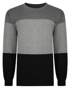 Bigdude Crew Neck Colour Block Knitted Jumper Grey