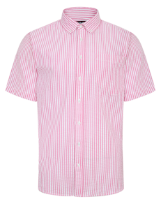 Bigdude Short Sleeve Seersucker Shirt Pink/White