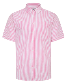 Bigdude Short Sleeve Seersucker Shirt Pink/White