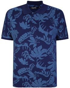 Bigdude Floral Print Polo Shirt Navy Tall