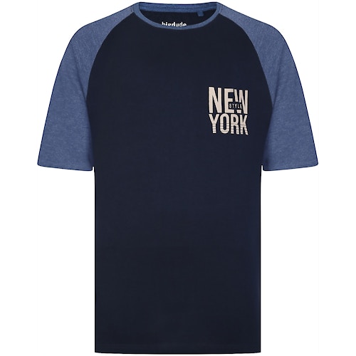 Bigdude New York Contrast Raglan T-Shirt Navy/Dark Denim Meliert