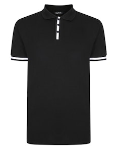 Bigdude Contrast Stripe Placket With Tipped Cuff Polo Shirt Black