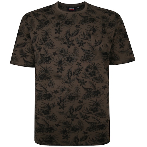 Espionage Hibiscus Print T-Shirt Khaki