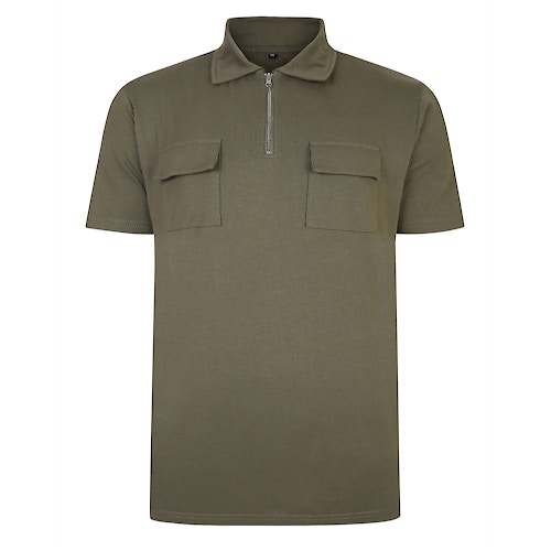 Bigdude Jersey-Poloshirt mit Reißverschluss und Taschen Khaki