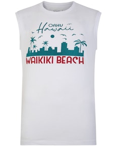 Bigdude Beach Print Sleeveless T-Shirt White Tall