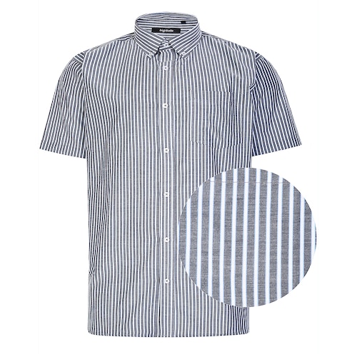 Bigdude Striped Woven Short Sleeve Shirt Black/White Tall