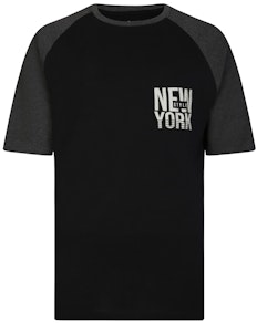 Bigdude New York Contrast Raglan T-Shirt Black/Charcoal Marl Tall