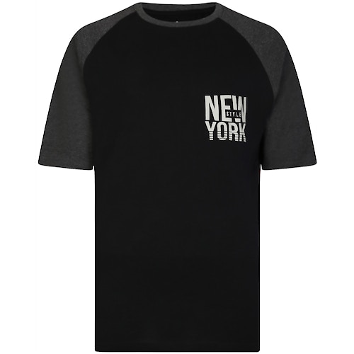 Bigdude New York Contrast Raglan T-Shirt Schwarz/Kohle Marl Tall
