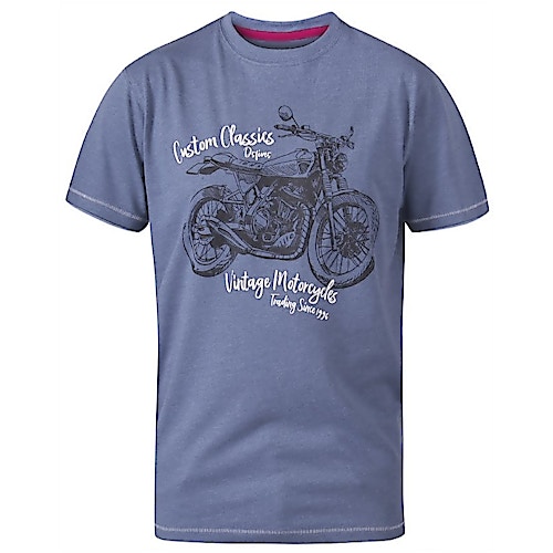 D555 Conor Custom Classic Motorcycle Print T-Shirt Jeansblau