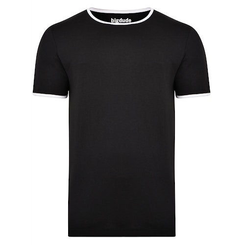Bigdude T-Shirt mit Kontrastkragen Schwarz Tall Fit 