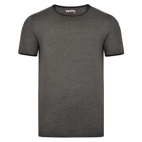 Bigdude T-Shirt mit Kontrastkragen Anthrazit Tall Fit 