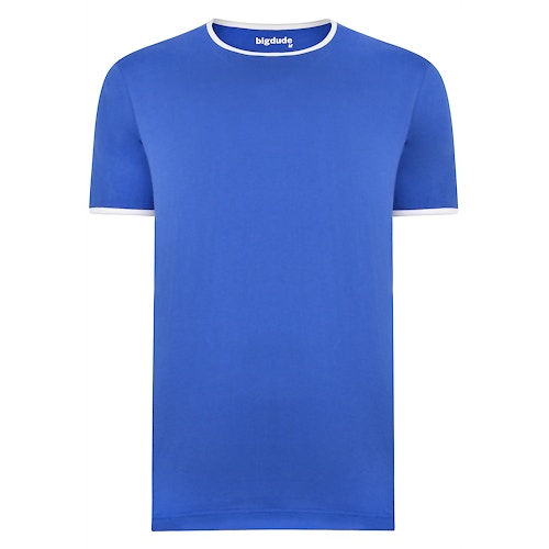 Bigdude T-Shirt mit Kontrastkragen Königsblau Tall Fit 
