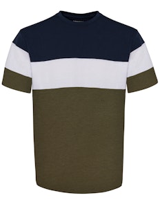 Bigdude Cut & Sew T-Shirt Marineblau/Olivgrün Tall Fit
