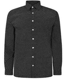 Bigdude Geometric Print Long Sleeve Poplin Shirt Black