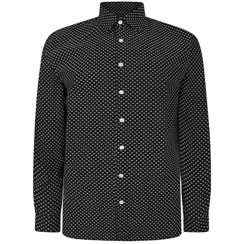 Bigdude Geometric Print Long Sleeve Poplin Shirt Black