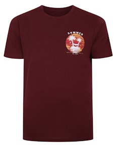 Bigdude Sommer-T-Shirt mit Palmen-Print, Burgunderrot, groß
