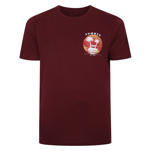 Bigdude Sommer-T-Shirt mit Palmen-Print, Burgunderrot, groß