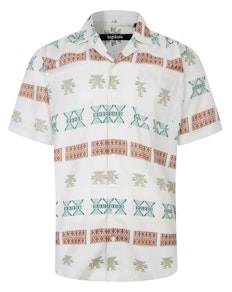 Bigdude Relaxed Collar Aztec Print Short Sleeve Shirt Beige