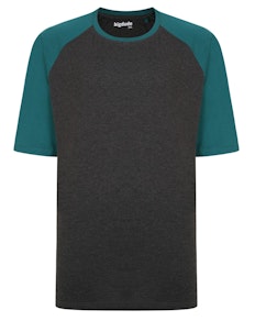 Bigdude Contrast Raglan Sleeve T-Shirt Charcoal/Green Tall