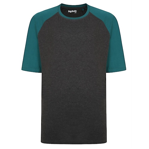 Bigdude T-Shirt mit Kontrast-Raglanärmeln, Anthrazit/Grün, groß
