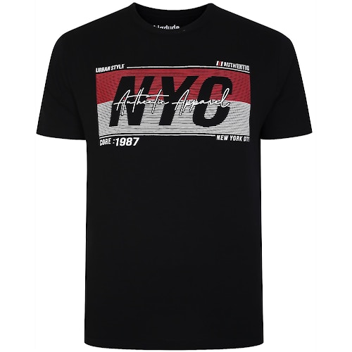 Bigdude New York Authentic Apparel T-Shirt mit Aufdruck Schwarz Tall