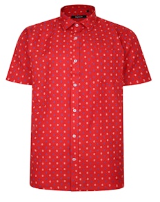Bigdude All Over Abstract Print Woven Short Sleeve Shirt Red/White Tall
