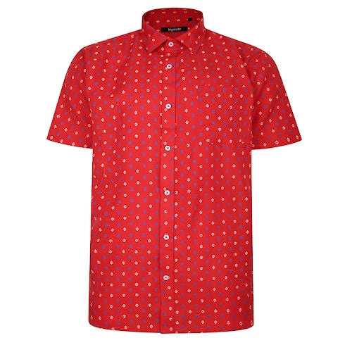 Bigdude All Over Abstract Print Woven Short Sleeve Shirt Red/White Tall