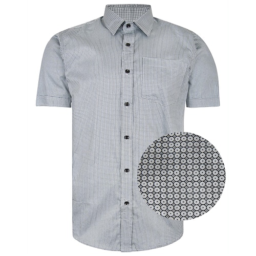 Bigdude Short Sleeve Cotton Woven Circle Design Shirt Grey/Black