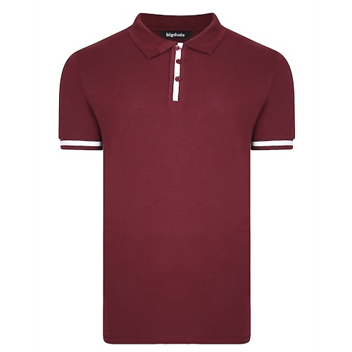 Bigdude Contrast Stripe Placket With Tipped Cuff Polo Shirt Burgundy