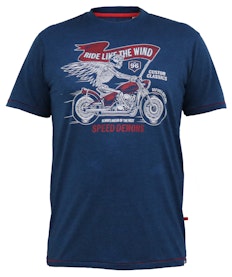 D555 Bradford Skeleton Biker Printed Crew Neck T-Shirt Navy/Blue Twist