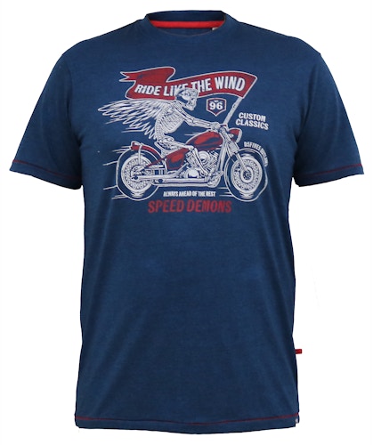 D555 Bradford Skeleton Biker Printed Crew Neck T-Shirt Navy/Blue Twist