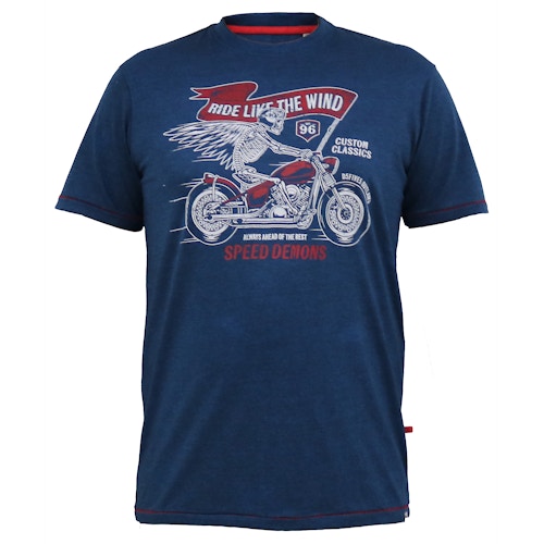 D555 Bradford Skeleton Biker bedrucktes T-Shirt mit Rundhalsausschnitt in Marineblau/Blau