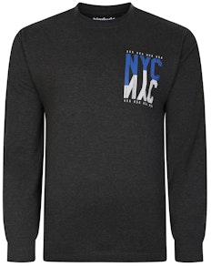 Bigdude NYC Crew Neck Long Sleeve T-Shirt Charcoal Marl