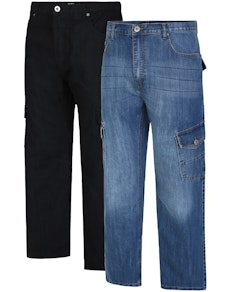 Bigdude Regular Fit Cargo Jeans Black / Mid Wash Twin Pack