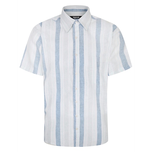 Bigdude Lightweight Striped Short Sleeve Shirt White/Blue Tall